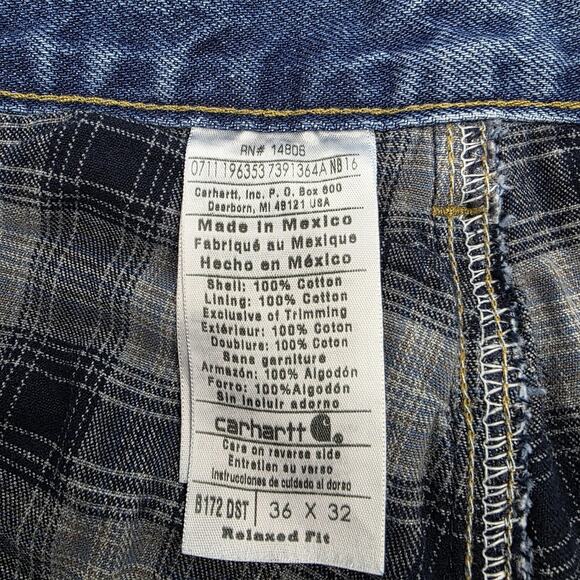 Carhartt Jeans Mens 36x32 Blue Flannel Lined Relaxed Fit B172 DST Denim Workwear - Picture 2 of 16